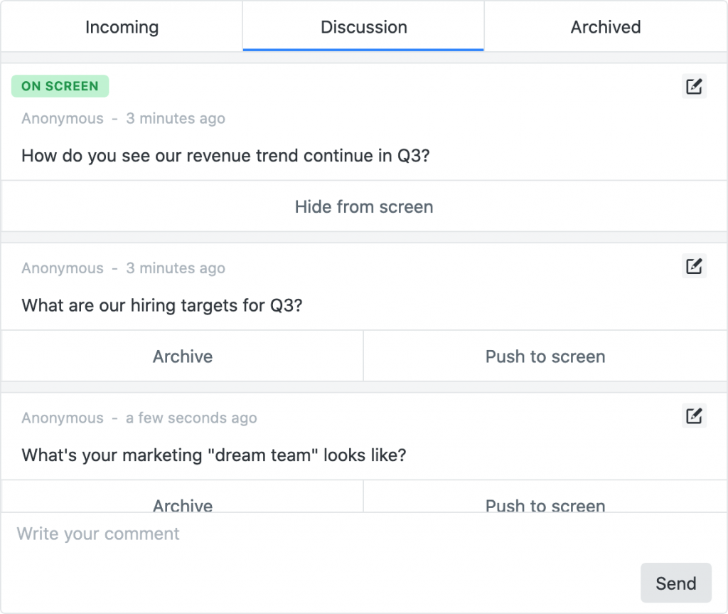 SpotMe live Q&A moderation panel