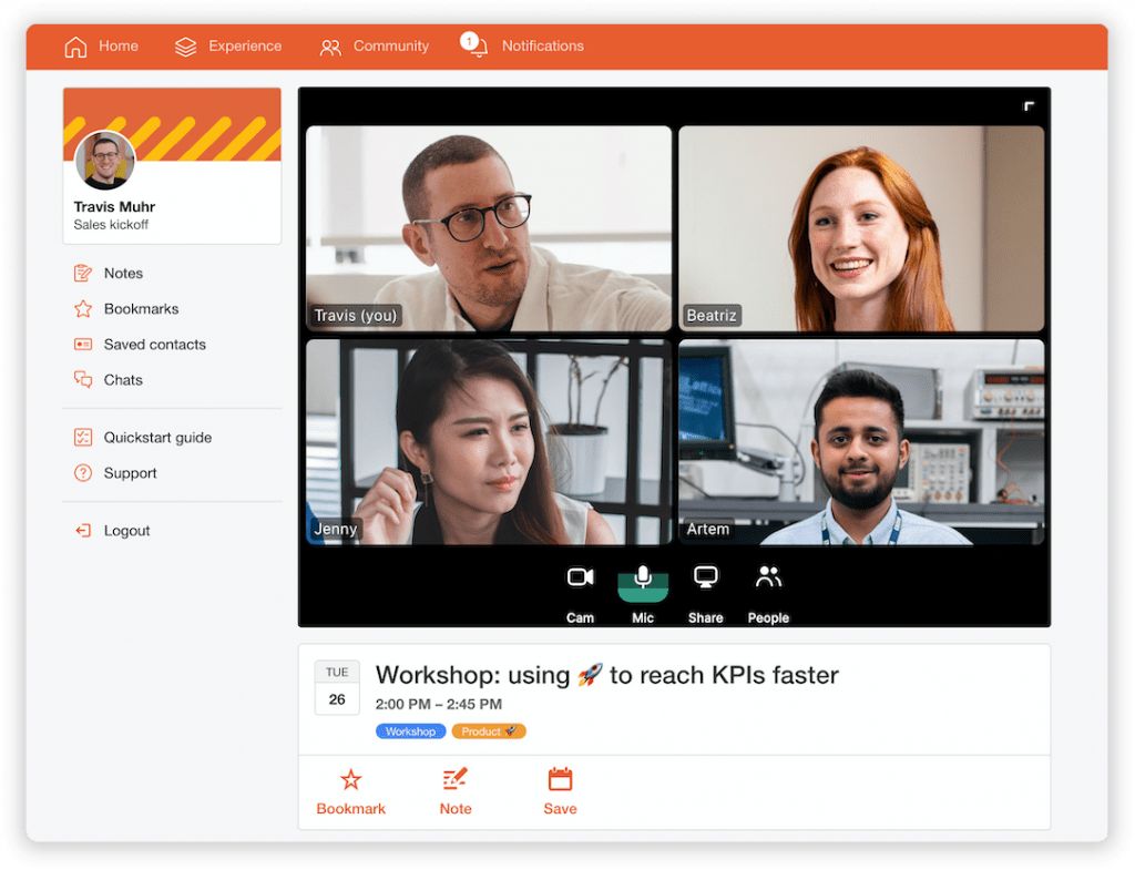 video conference with 4 people in a virtual event