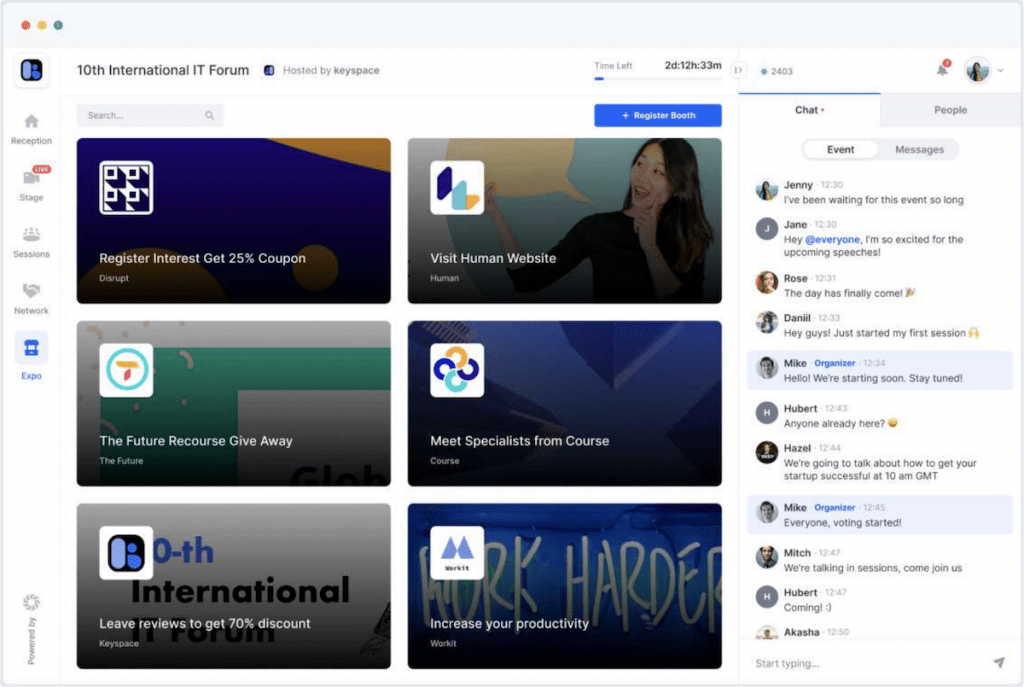 The Expo area in Hopin