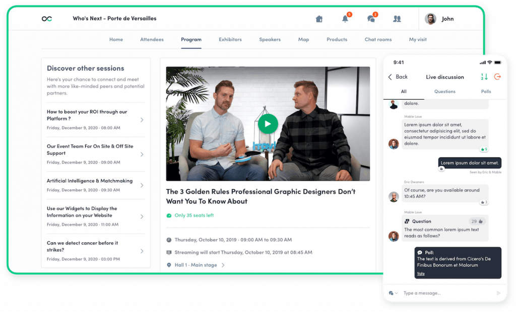 Swapcard's hybrid event platform displayed on desktop and mobile