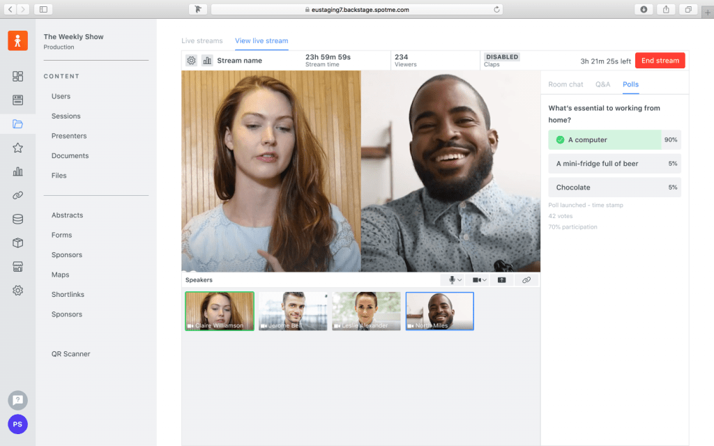Screenshot of polls in SpotMe Studio