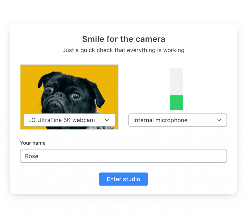 Screenshot of on-boarding screen in Studio