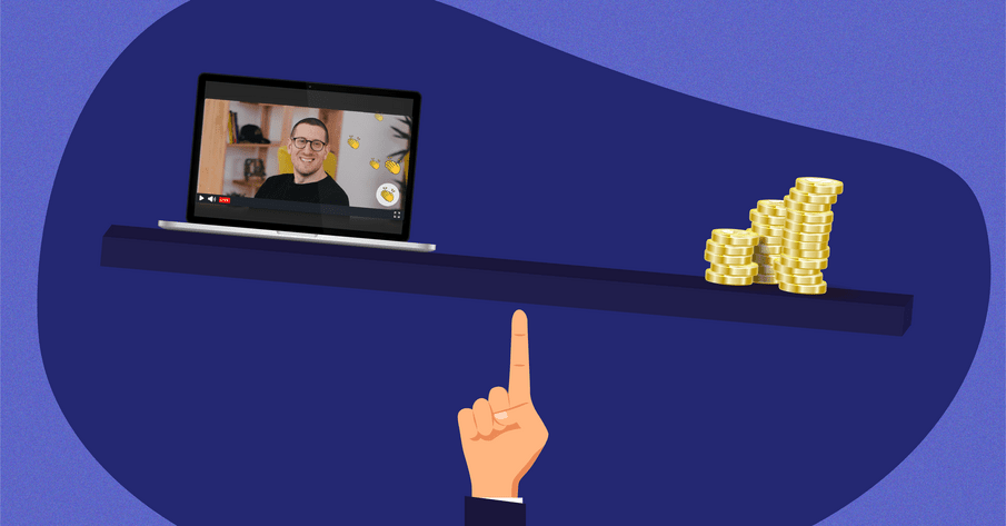 Someone calculating event ROI using a set of scales