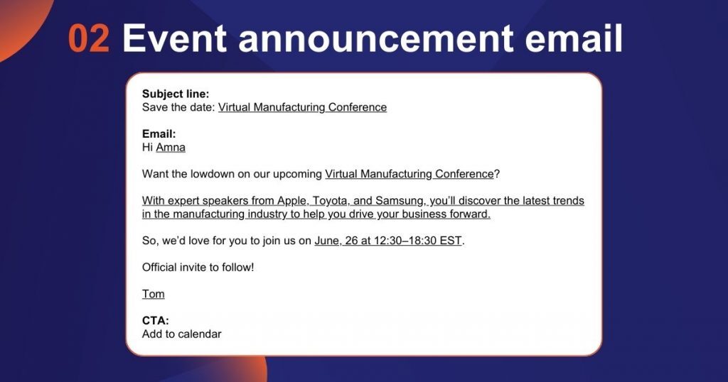 Event announcement event email template