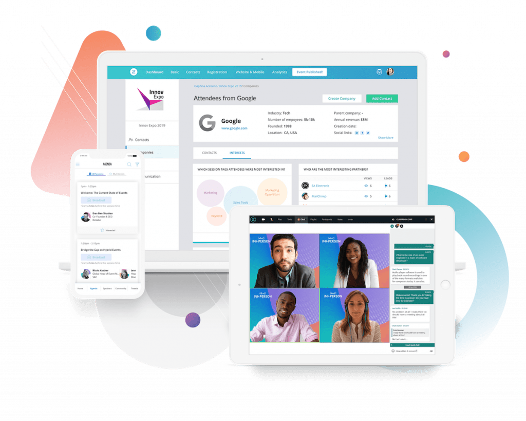 Bizzabo's hybrid event platform displayed on desktop and mobile