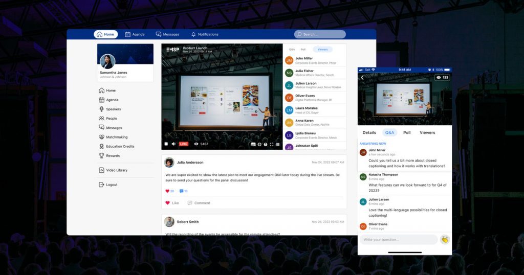 Virtual product launch event example on desktop and mobile