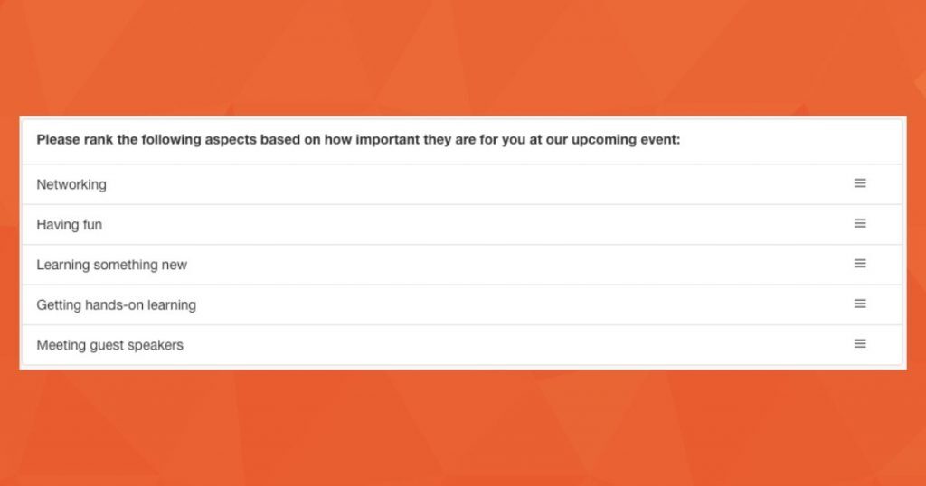 Pre event survey question example 1