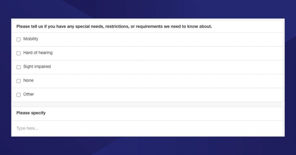 Pre event survey question example 6