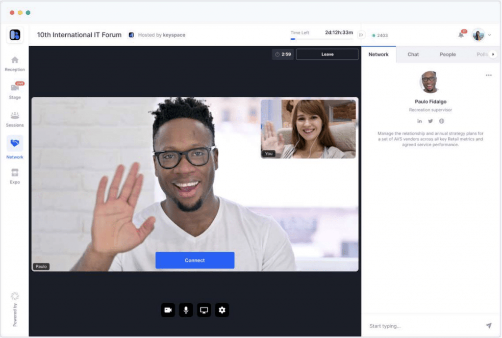 The Networking area in Hopin
