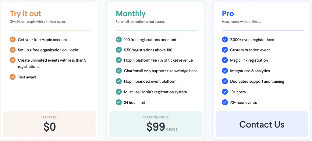 Pricing for Hopin virtual events