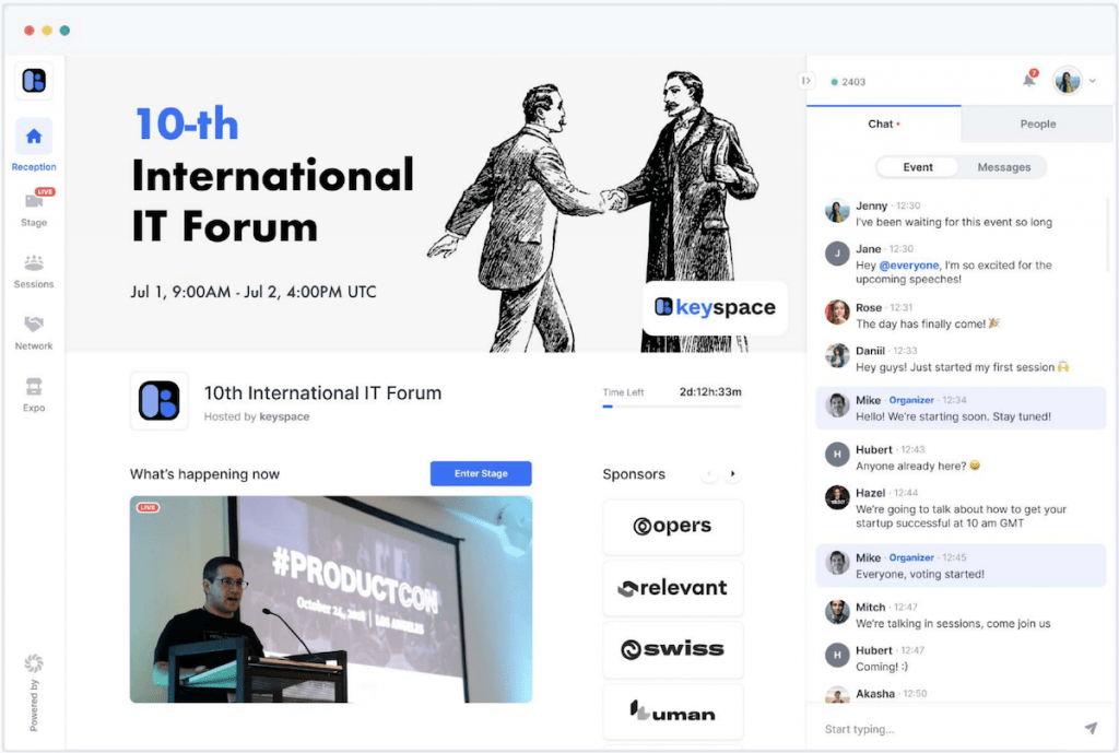 The Reception area in Hopin