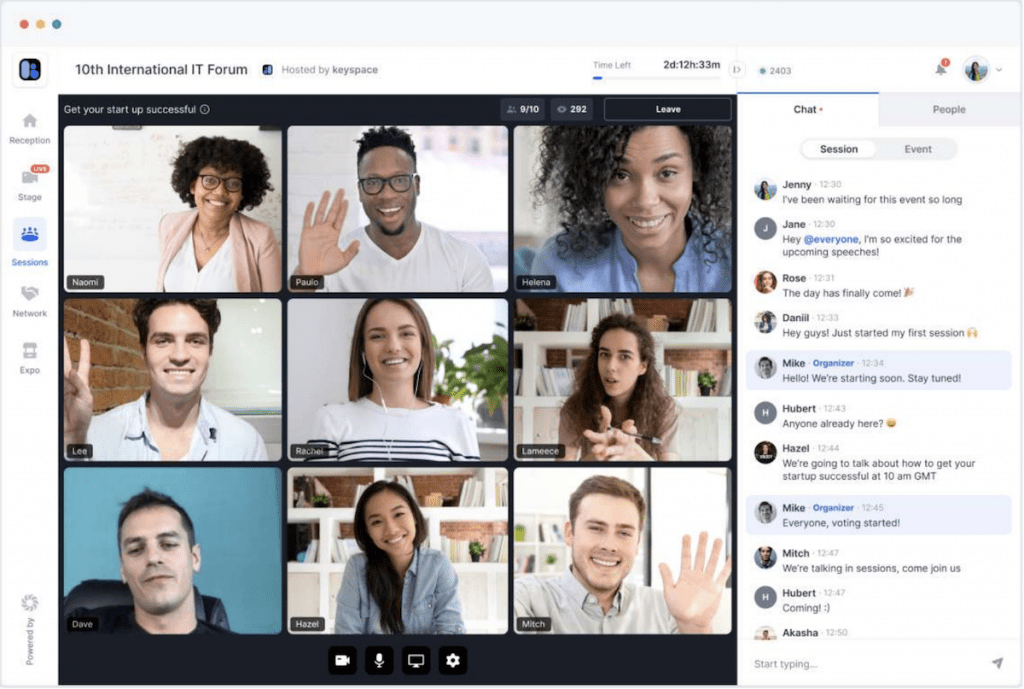 The Sessions area in Hopin