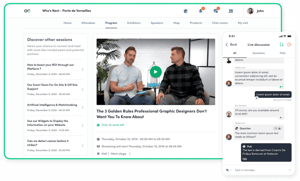 Swapcard's hybrid event platform displayed on desktop and mobile