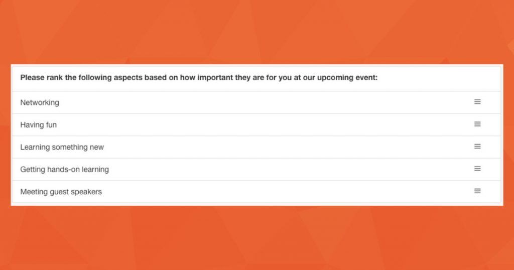 Pre event survey question example 1