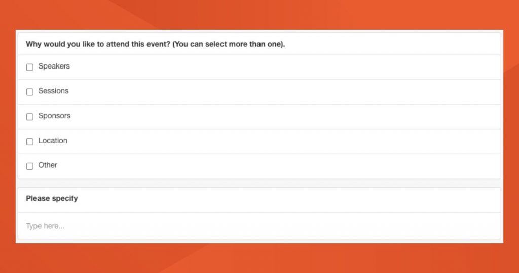 Pre event survey question example 5