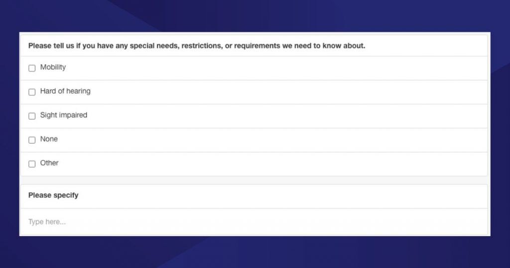 Pre event survey question example 6